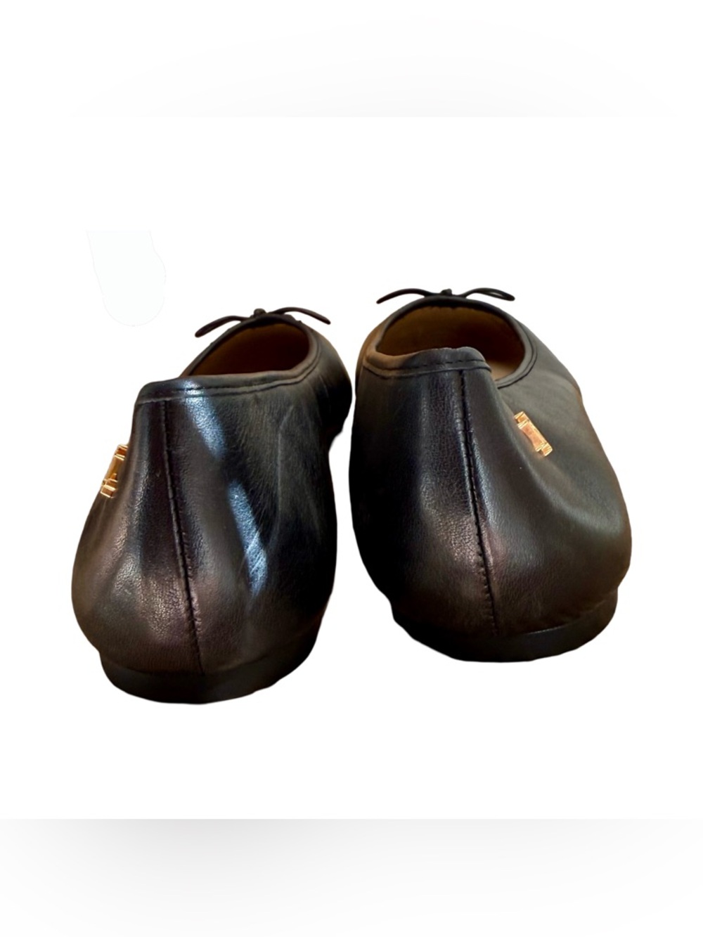Lauren Ralph Lauren Black Leather Ballet Flats Gold Logo Size 9.5 - Picture 5 of 10